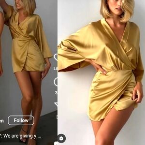 Nwt ALL THINGS GOLDEN silky viscose gold kimono sleeve dress S
